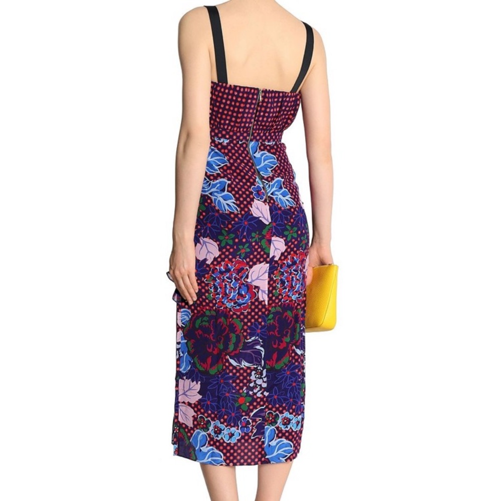 NWT Saloni Floral-Print Dotted Midi Dress - Picture 3 of 9